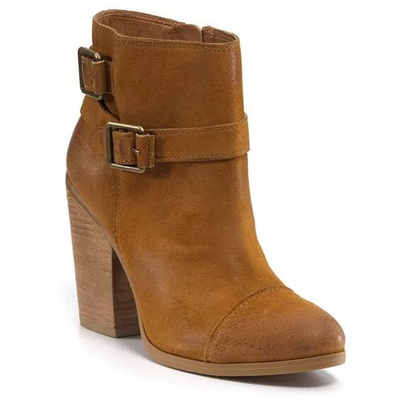 Lucky Brand Tan Suede Going Out Festival Heeled Lauren Ankle Booties Size 6.5M - Picture 1 of 9
